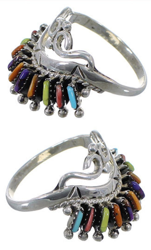 Multicolor Needlepoint Sterling Silver Jewelry Ring Size 8-3/4 EX22068